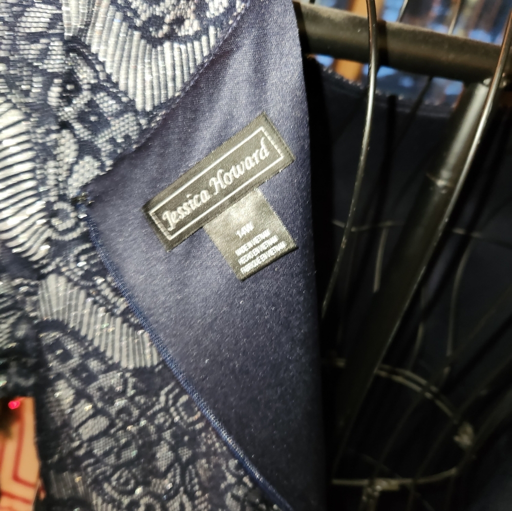 Jessica Howard Elegant Navy Blue  Shimmering Lace Sheath Dress From Macy's - Picture 5 of 16